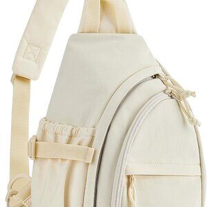 Trendy Beige Crossbody Sling Bag - Adjustable, Water-Resistant, 11.8''x7.1''